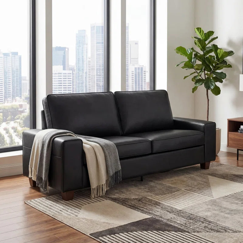 Gilmar 89" Upholstered Vegan Leather Sofa with Square Arms and Storage Pockets