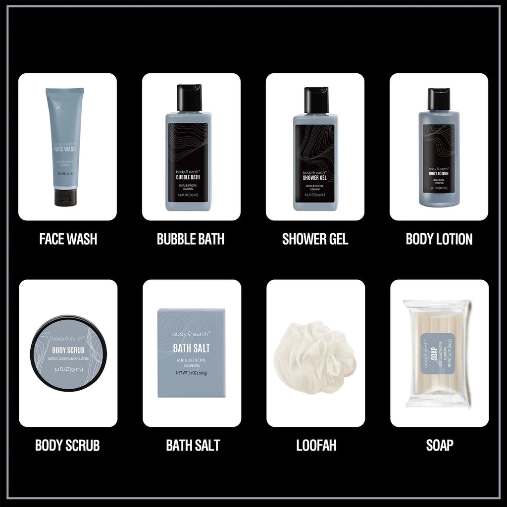 Bath Body Care Spa Gift Basket Sets for Men - 8 Pcs Luxury Bath Set Skin Care Kit Valentine'S Day Birthday Gifts for Him