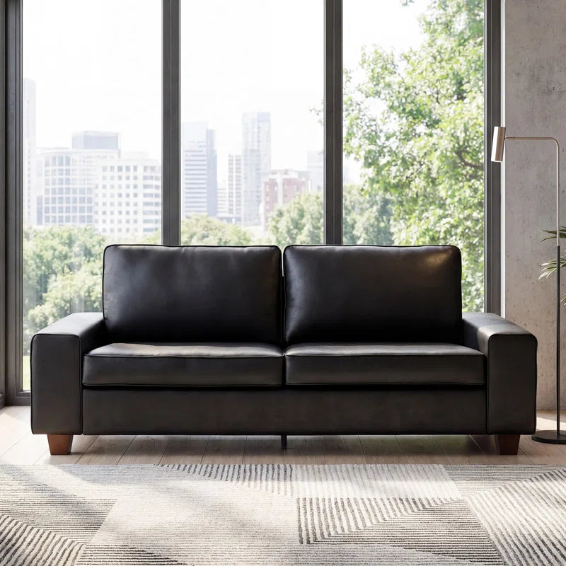 Gilmar 89" Upholstered Vegan Leather Sofa with Square Arms and Storage Pockets