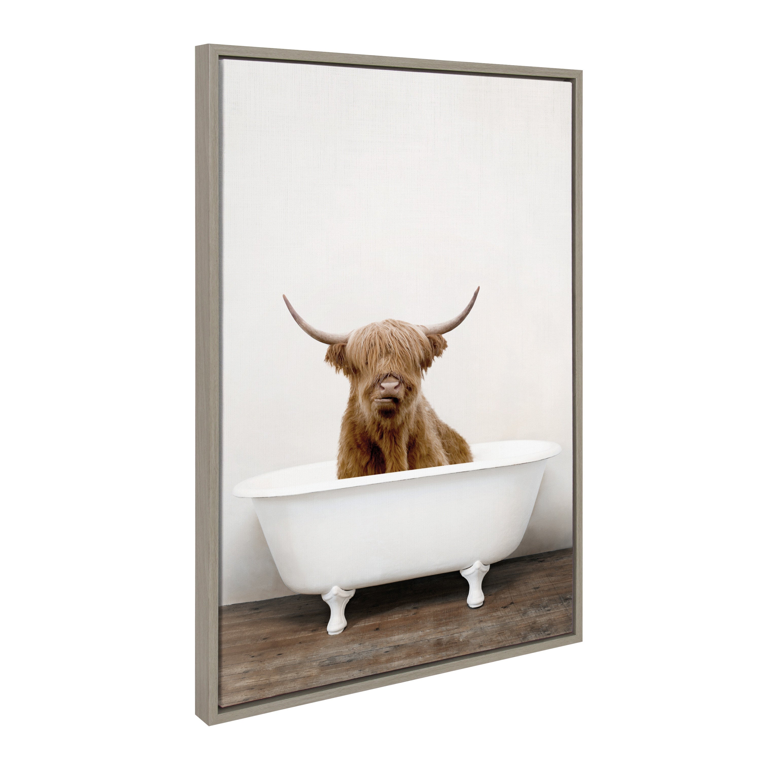 Sylvie Highland Cow in Tub Color Framed Canvas by Amy Peterson Art Studio