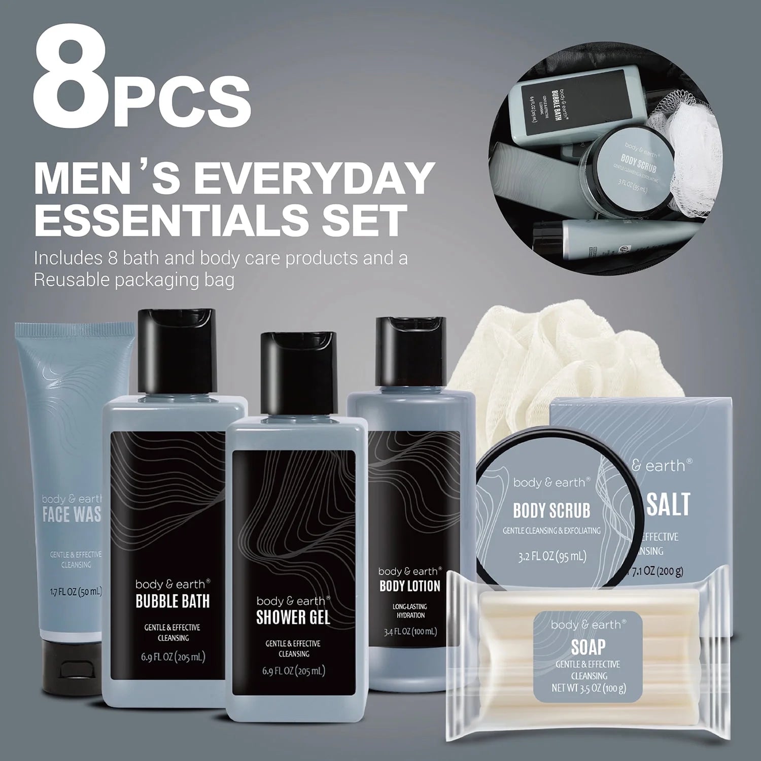 Bath Body Care Spa Gift Basket Sets for Men - 8 Pcs Luxury Bath Set Skin Care Kit Valentine'S Day Birthday Gifts for Him