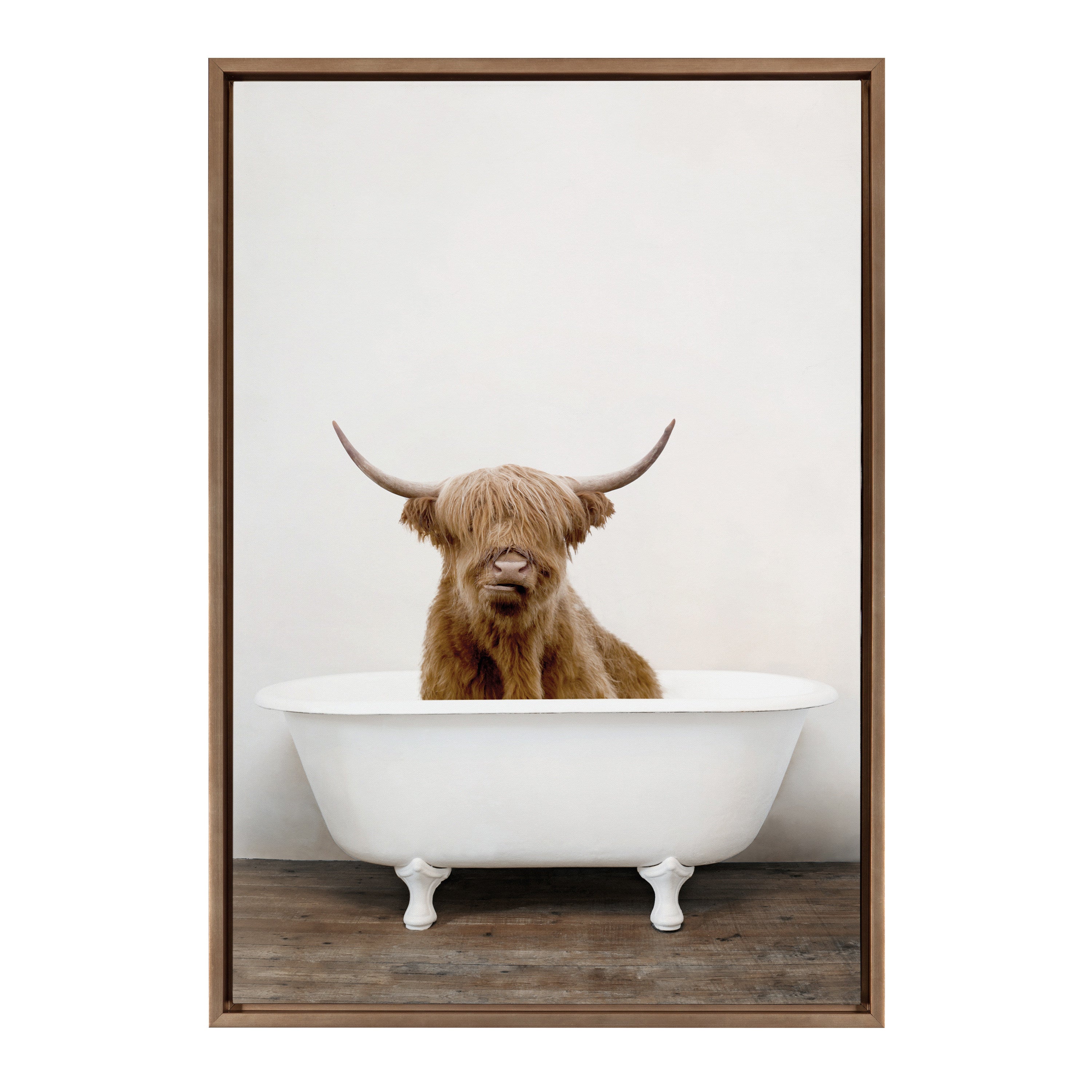 Sylvie Highland Cow in Tub Color Framed Canvas by Amy Peterson Art Studio