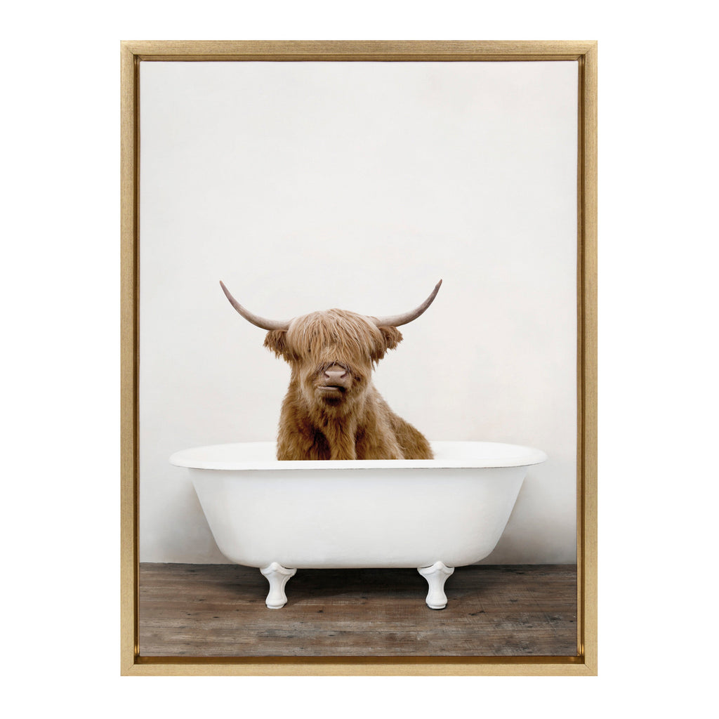 Sylvie Highland Cow in Tub Color Framed Canvas by Amy Peterson Art Studio
