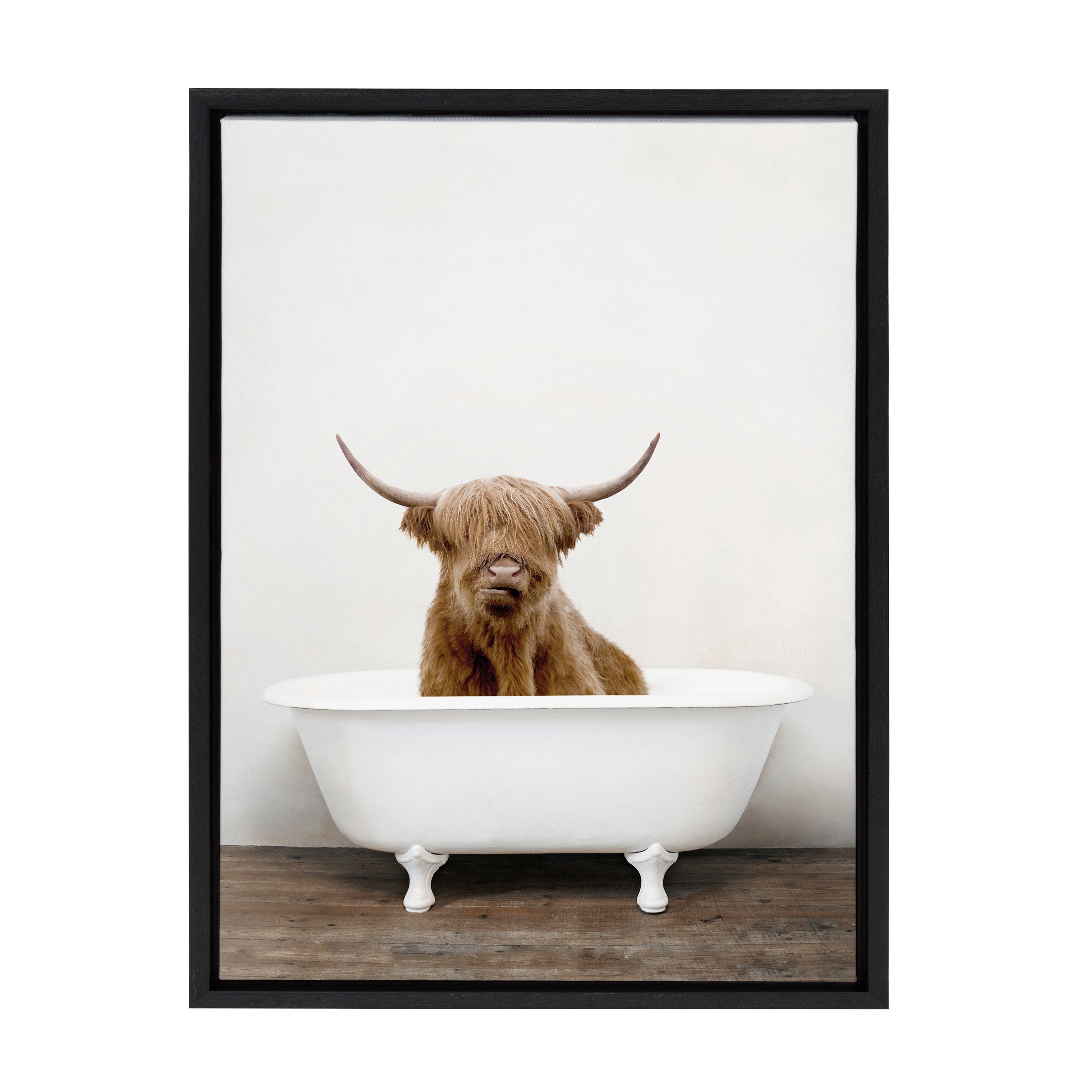 Sylvie Highland Cow in Tub Color Framed Canvas by Amy Peterson Art Studio