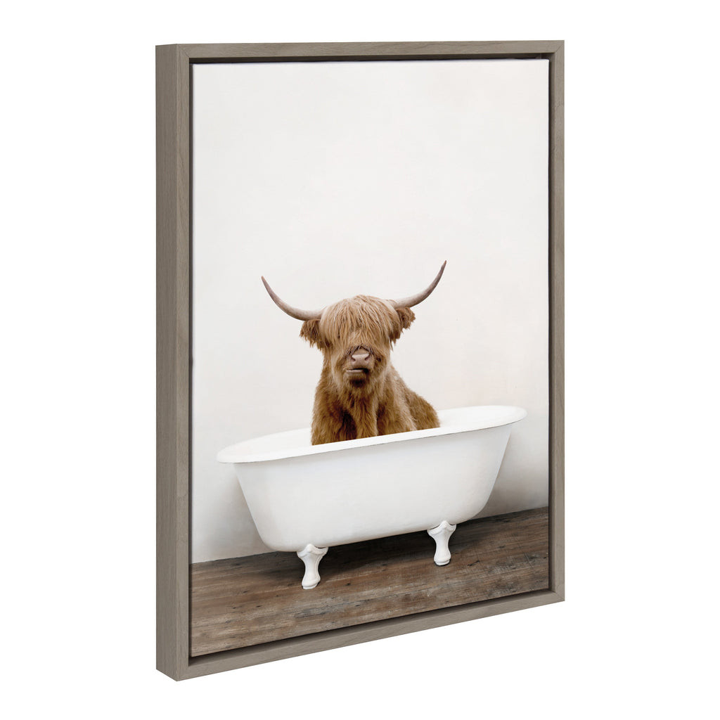 Sylvie Highland Cow in Tub Color Framed Canvas by Amy Peterson Art Studio