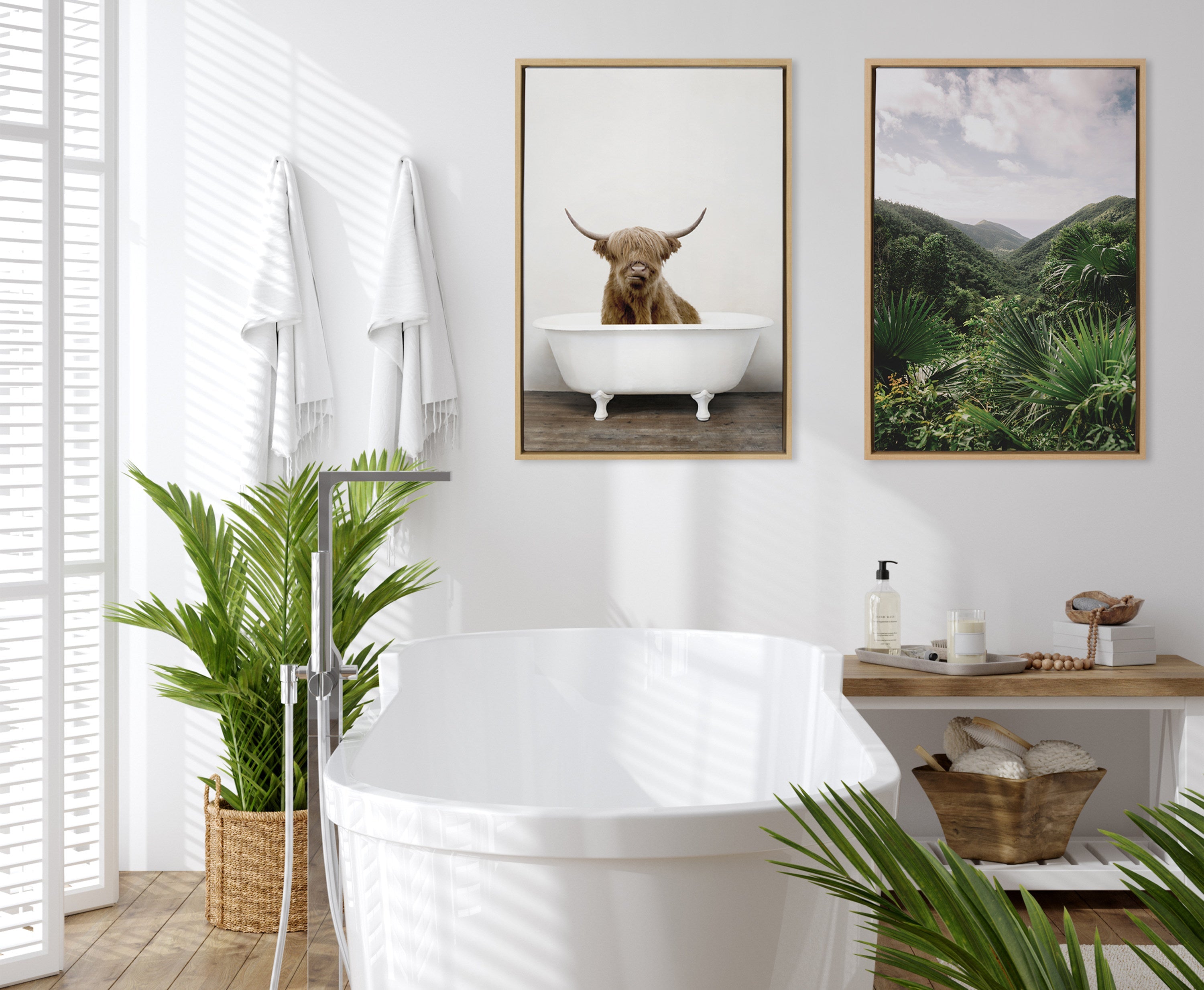 Sylvie Highland Cow in Tub Color Framed Canvas by Amy Peterson Art Studio