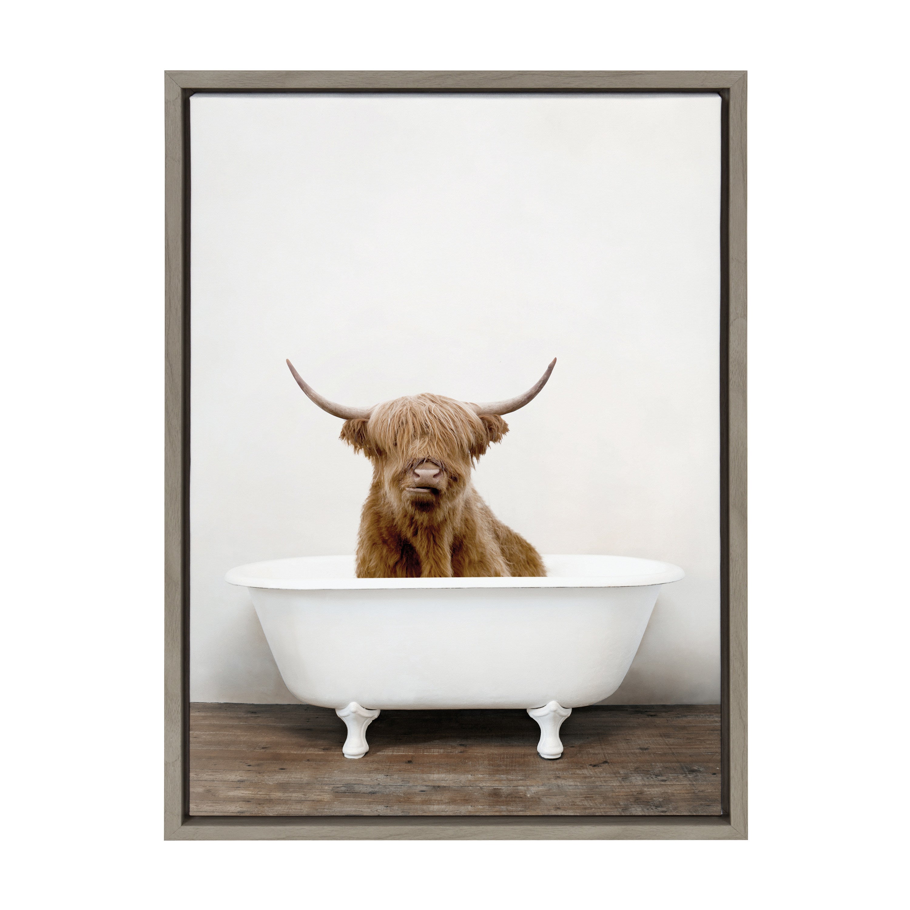 Sylvie Highland Cow in Tub Color Framed Canvas by Amy Peterson Art Studio