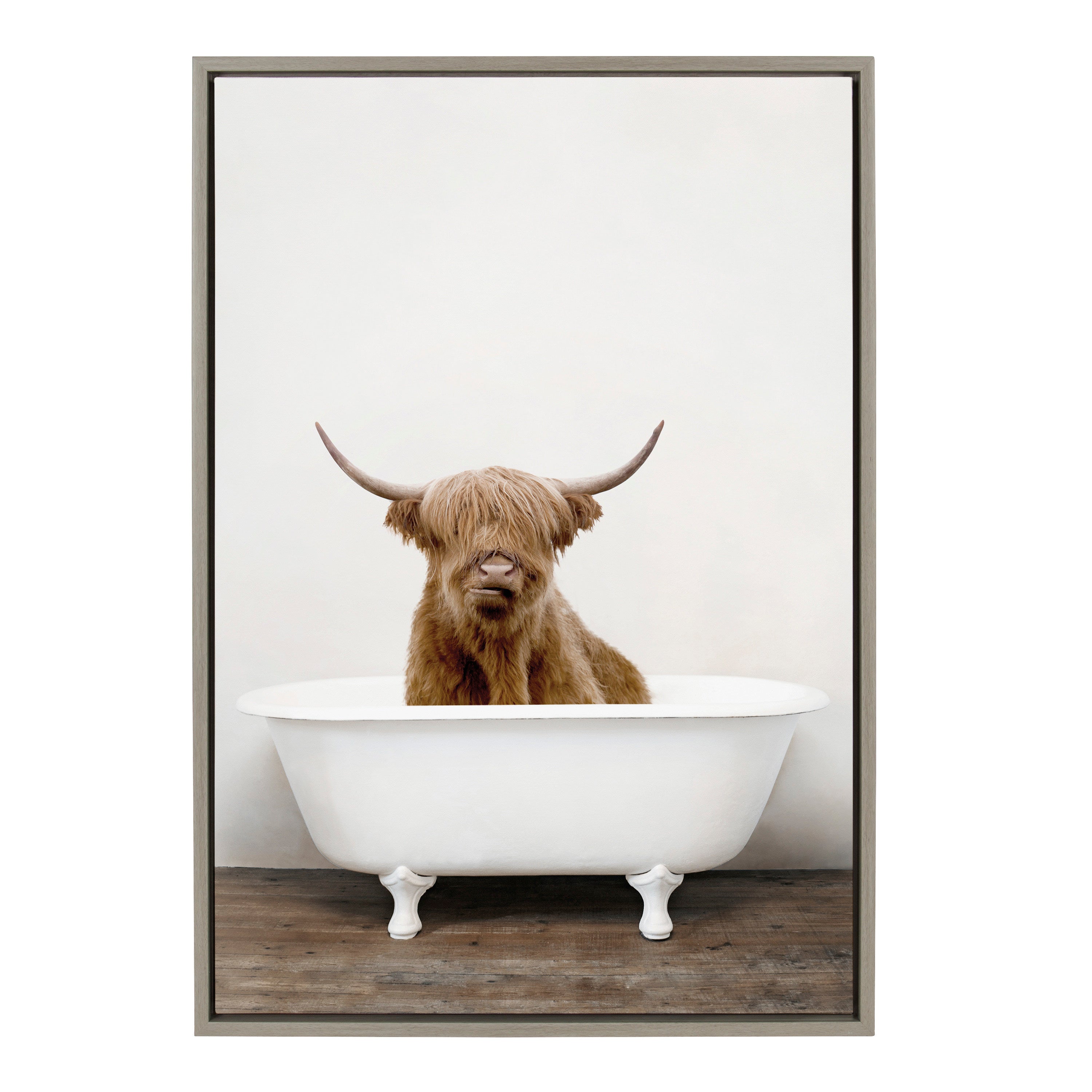 Sylvie Highland Cow in Tub Color Framed Canvas by Amy Peterson Art Studio