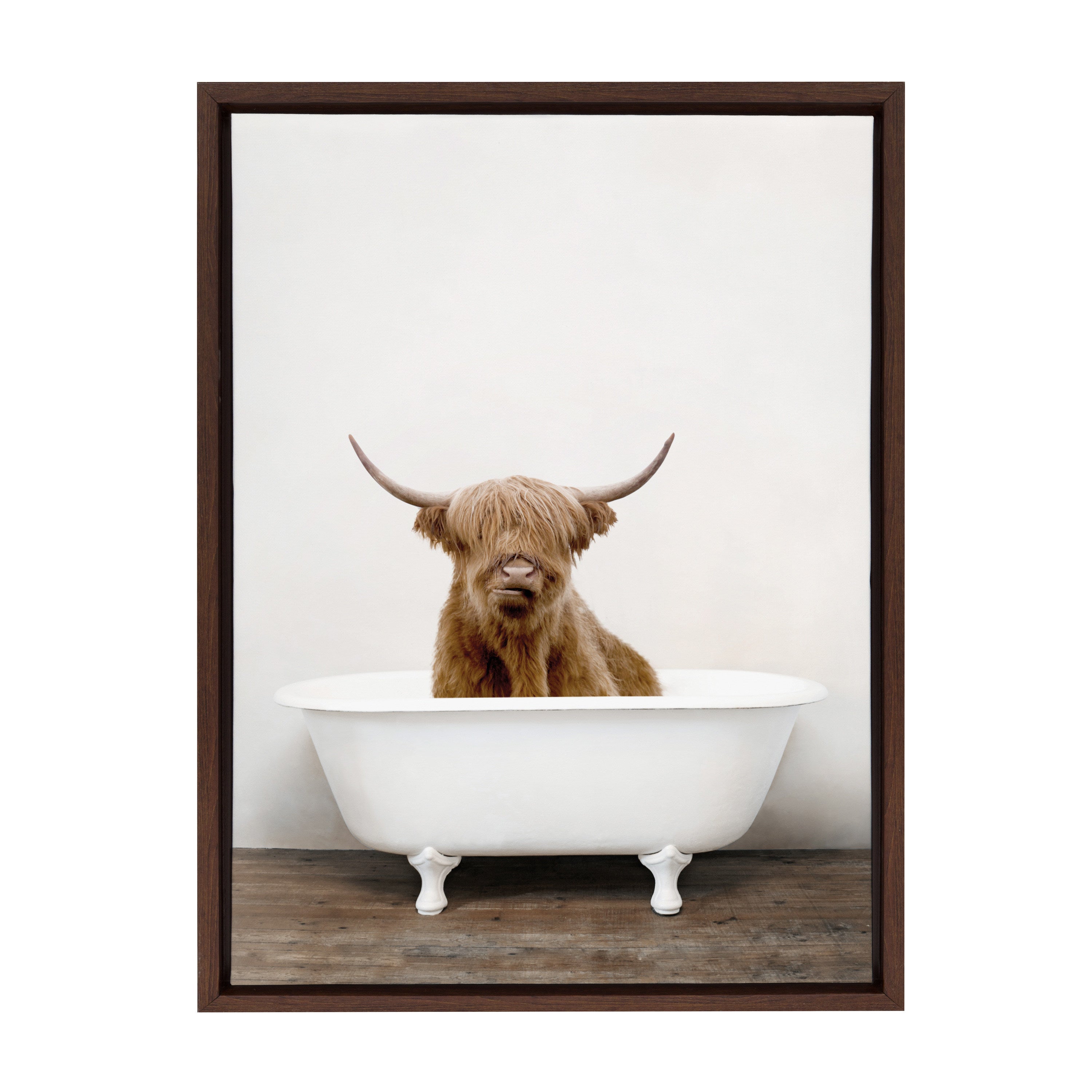 Sylvie Highland Cow in Tub Color Framed Canvas by Amy Peterson Art Studio