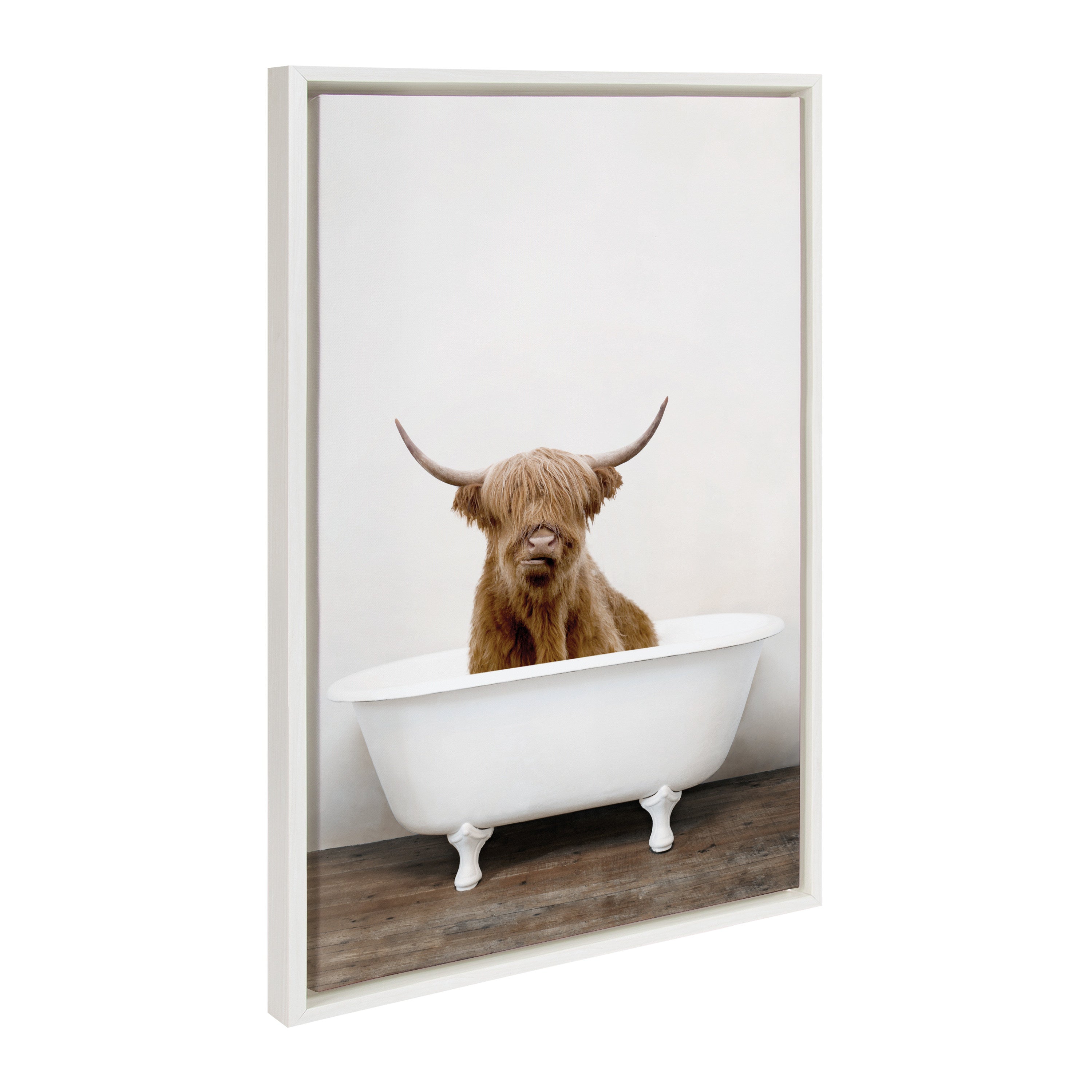 Sylvie Highland Cow in Tub Color Framed Canvas by Amy Peterson Art Studio