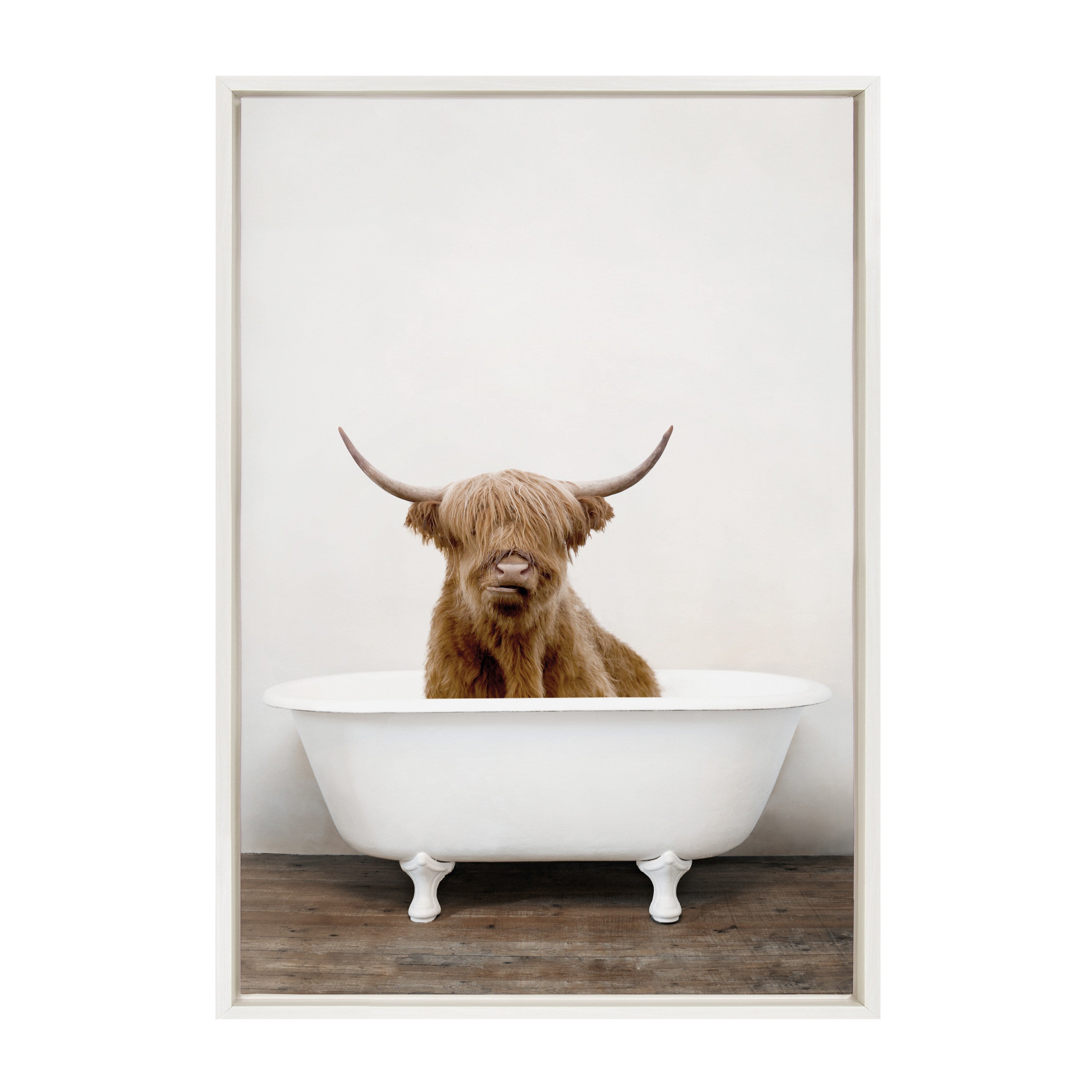 Sylvie Highland Cow in Tub Color Framed Canvas by Amy Peterson Art Studio
