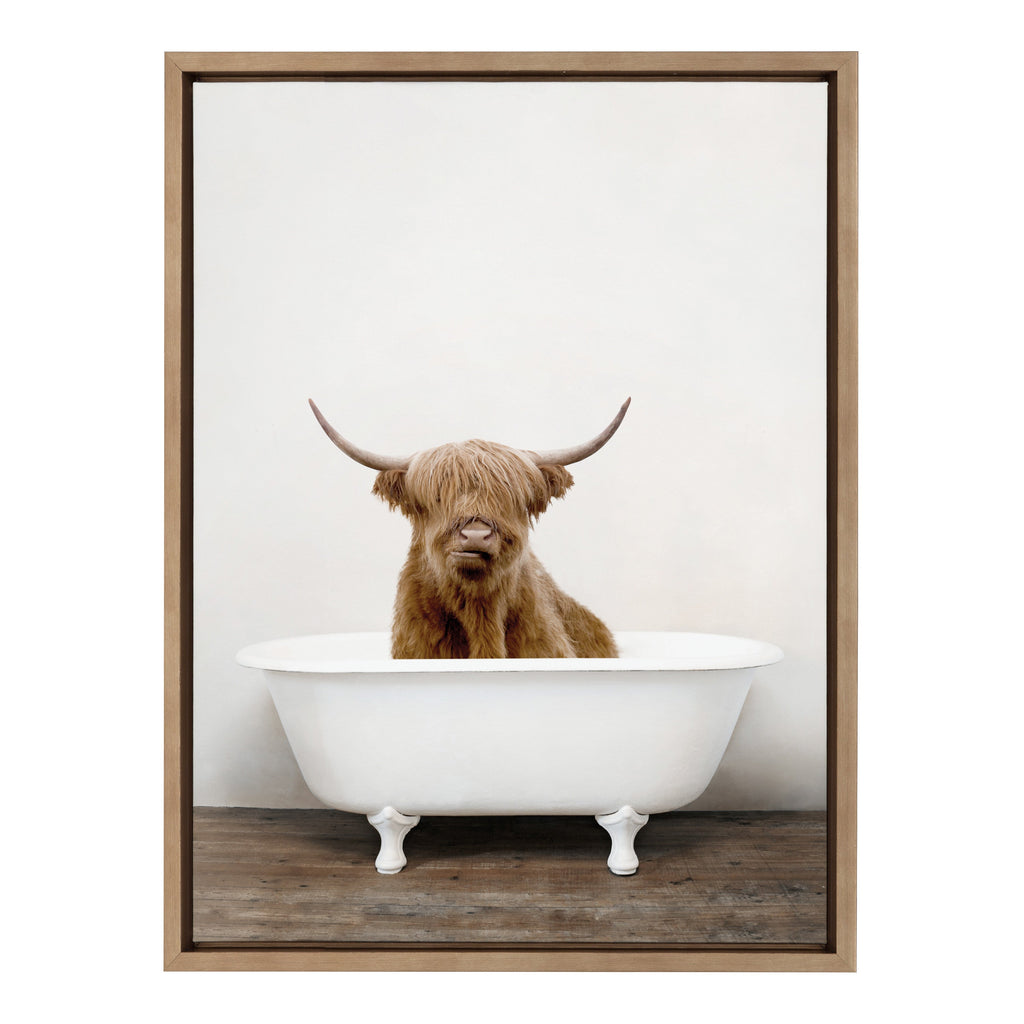 Sylvie Highland Cow in Tub Color Framed Canvas by Amy Peterson Art Studio