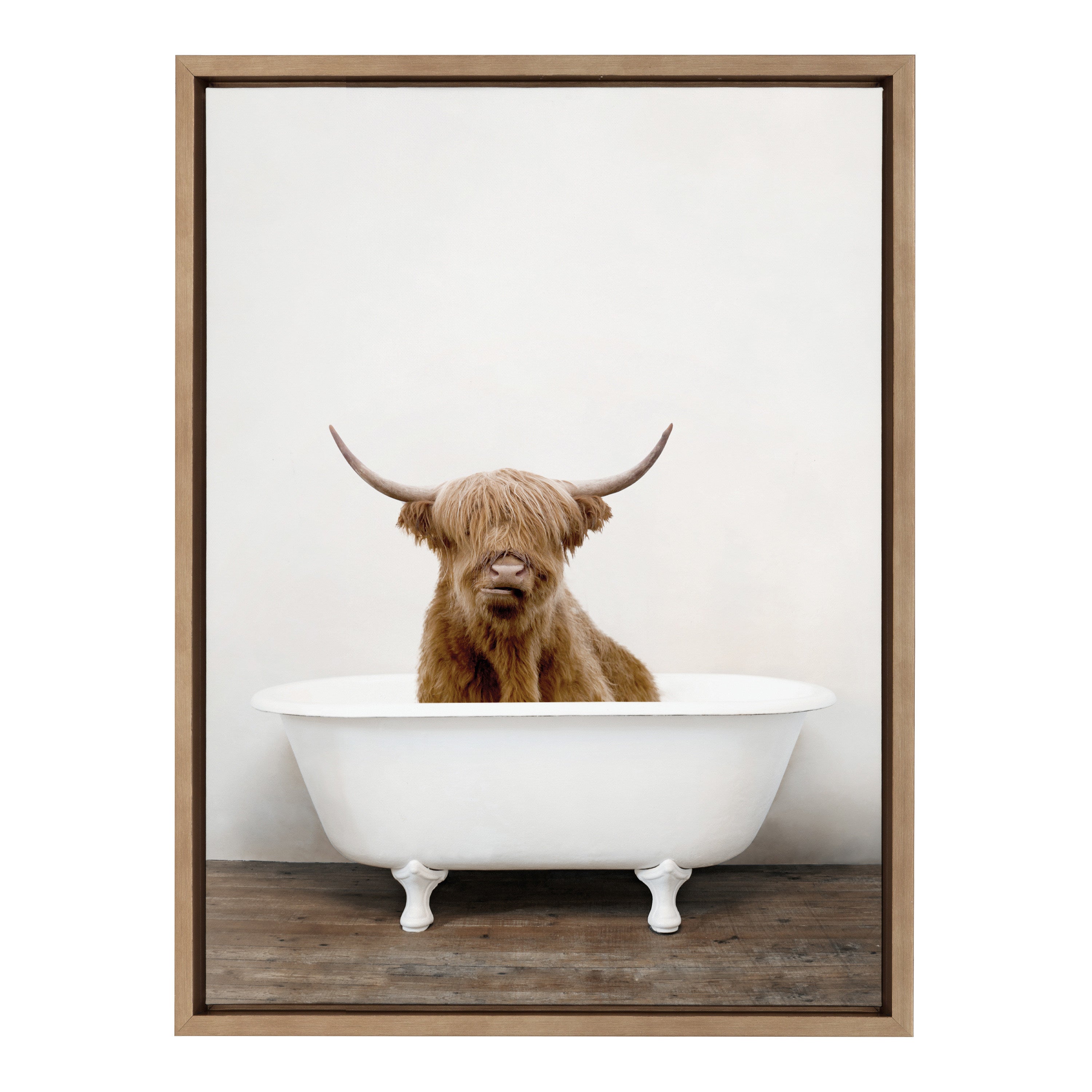 Sylvie Highland Cow in Tub Color Framed Canvas by Amy Peterson Art Studio