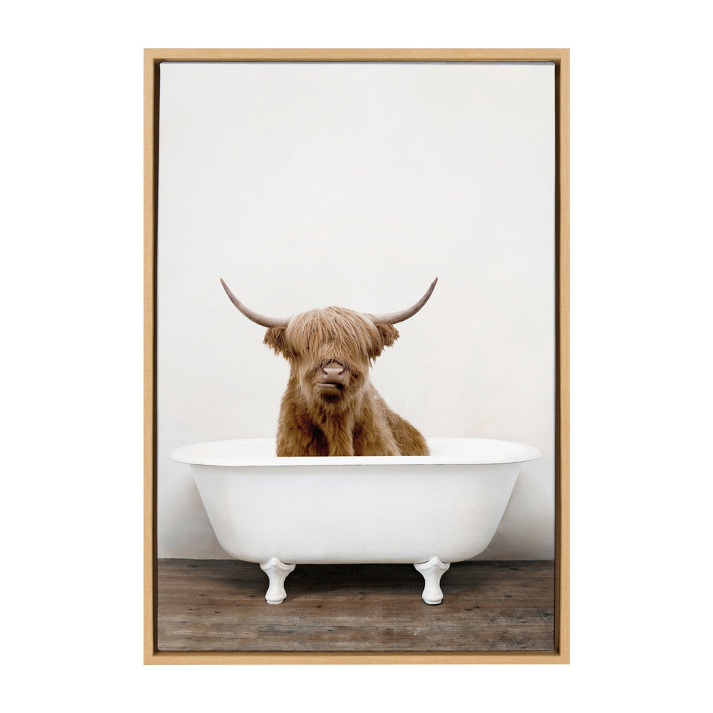 Sylvie Highland Cow in Tub Color Framed Canvas by Amy Peterson Art Studio