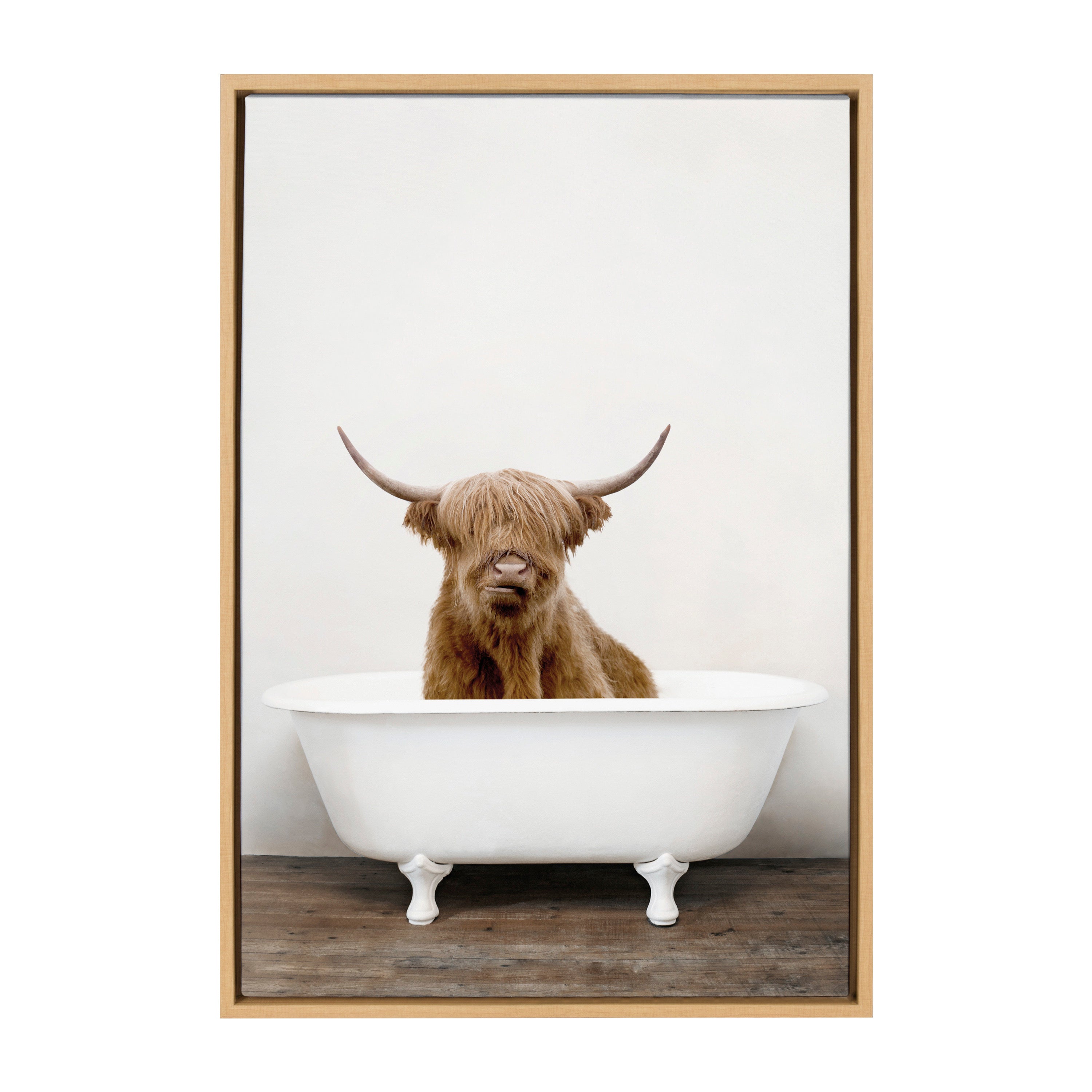 Sylvie Highland Cow in Tub Color Framed Canvas by Amy Peterson Art Studio